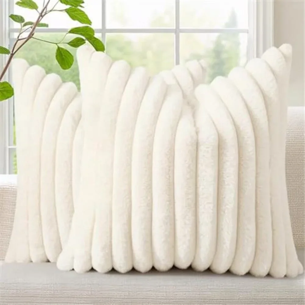 2 Pack Cozy Faux Fur Spring Throw Pillow Covers 18x18 Set of 2